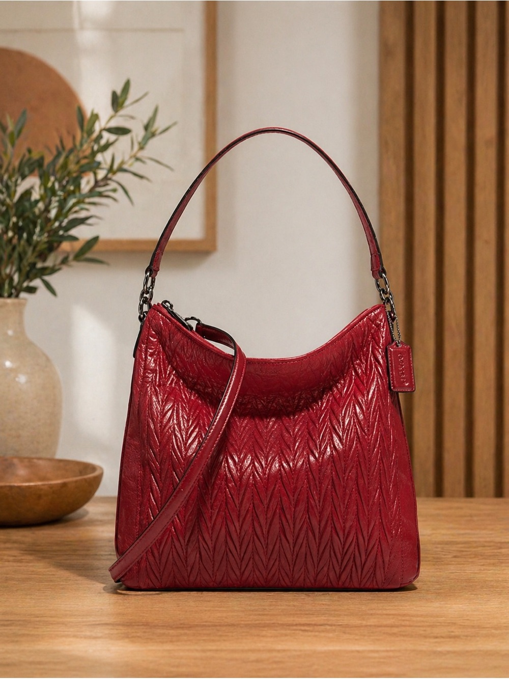 Coach Gathered Convertible Raspberry Hobo Bag